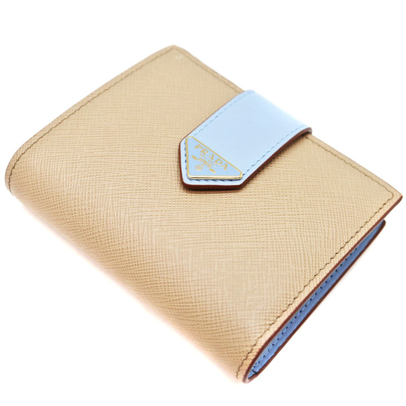 Prada Wallet Bifold Leather s Blue Beige - Picture 1 of 6